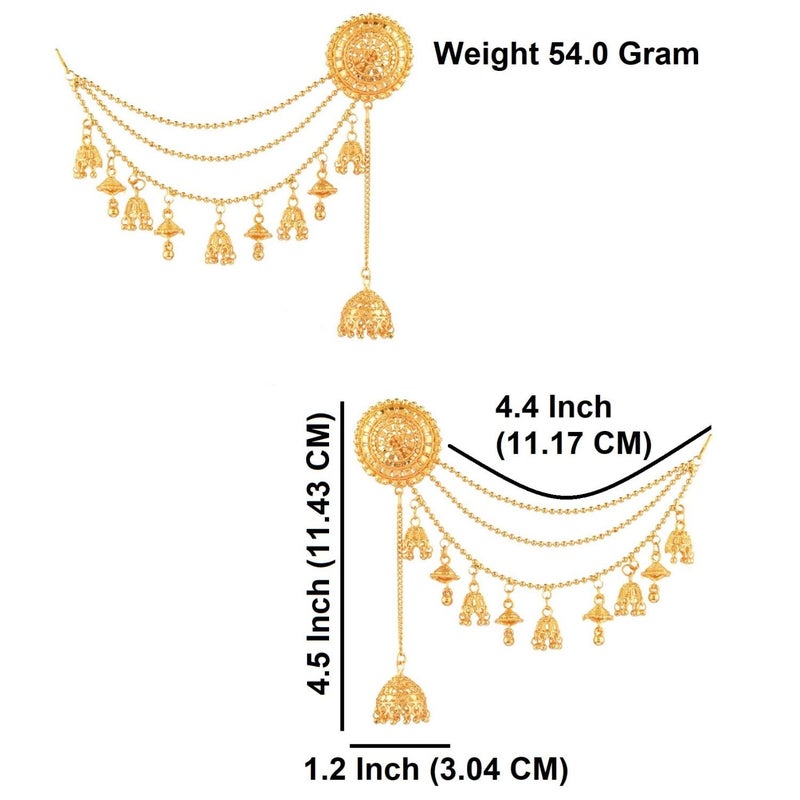 Efulgenz Indian Bollywood Jewelry 14K Gold Plated Dangling Earring with Layered Jhumka Tassels Ear Support Chain Hair Accessory Gold - Image 4